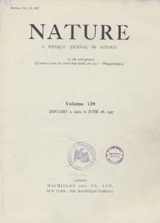 Nature : a Weekly Journal of Science. Volume 139, 1937 April 3, No. 3518