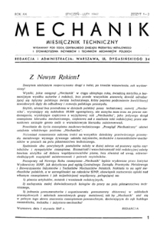 Mechanik : miesięcznik techniczny, Rok XX, Styczeń-Luty 1947, Zeszyt 1-2