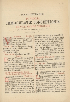 Die VII. Decembris In Vigilia Immaculatæ Conceptionis Beatæ Mariæ Virginis