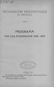 Programm für das studienjahr 1928-1929