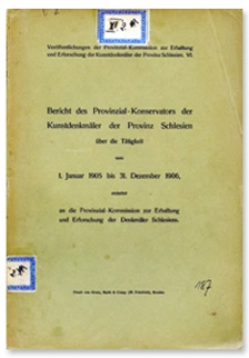 Bericht des Provinzial-Konservators der Kunstdenkmäler der Provinz Schlesien über die Tätigkeit vom 1 Januar 1905 bis 31 Dezember 1906