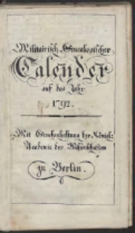 Militarisch-Genealogischer Calender auf das Jahr 1792...